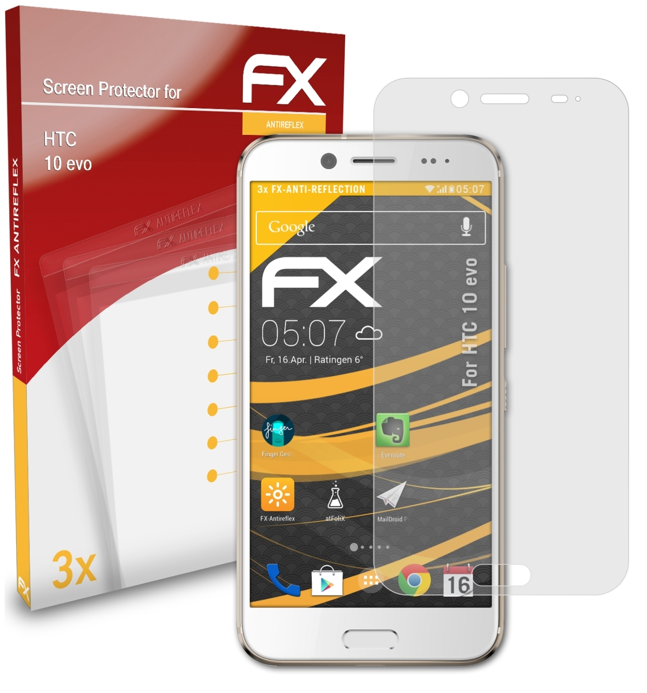 ATFOLIX evo) 10 3x Displayschutz(für FX-Antireflex HTC