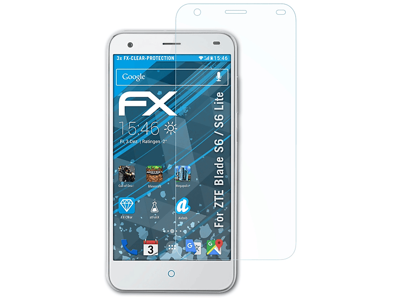 ATFOLIX 3x Blade S6 S6 Displayschutz(für FX-Clear / Lite) ZTE