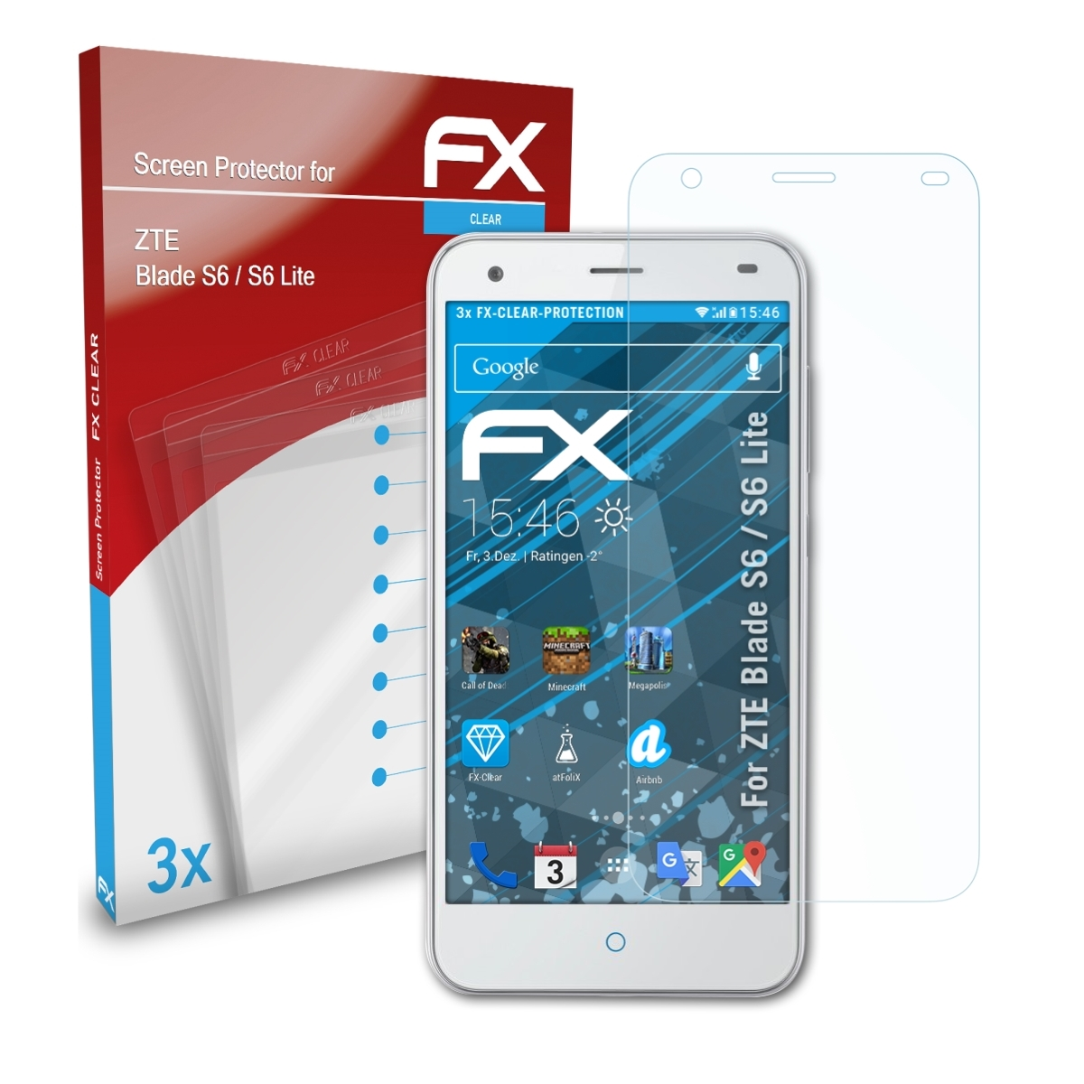 ATFOLIX 3x FX-Clear Displayschutz(für Blade / Lite) ZTE S6 S6