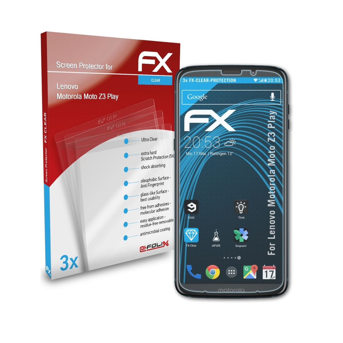 ATFOLIX Lenovo Play) Motorola FX-Clear 3x Displayschutz(für Moto Z3