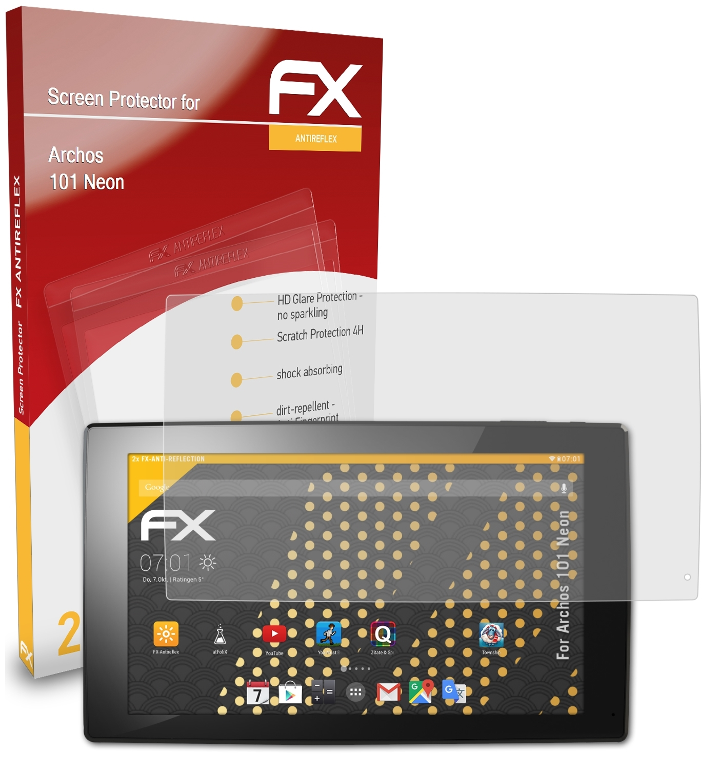 ATFOLIX 2x FX-Antireflex Displayschutz(für Neon) Archos 101