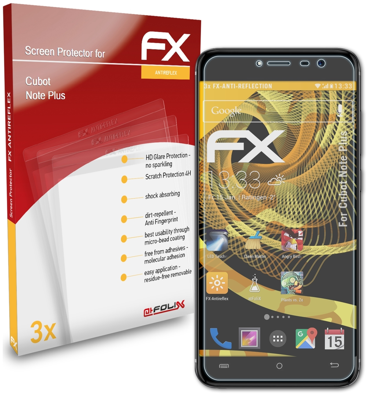 ATFOLIX 3x FX-Antireflex Cubot Plus) Displayschutz(für Note
