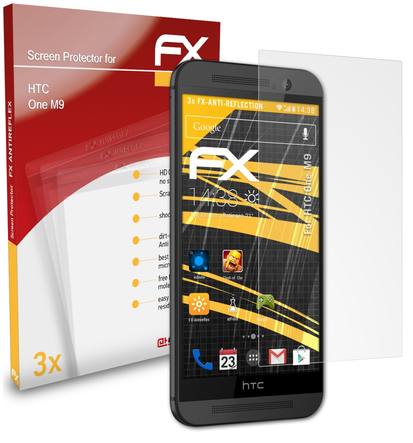 HTC 3x FX-Antireflex One Displayschutz(für ATFOLIX M9)