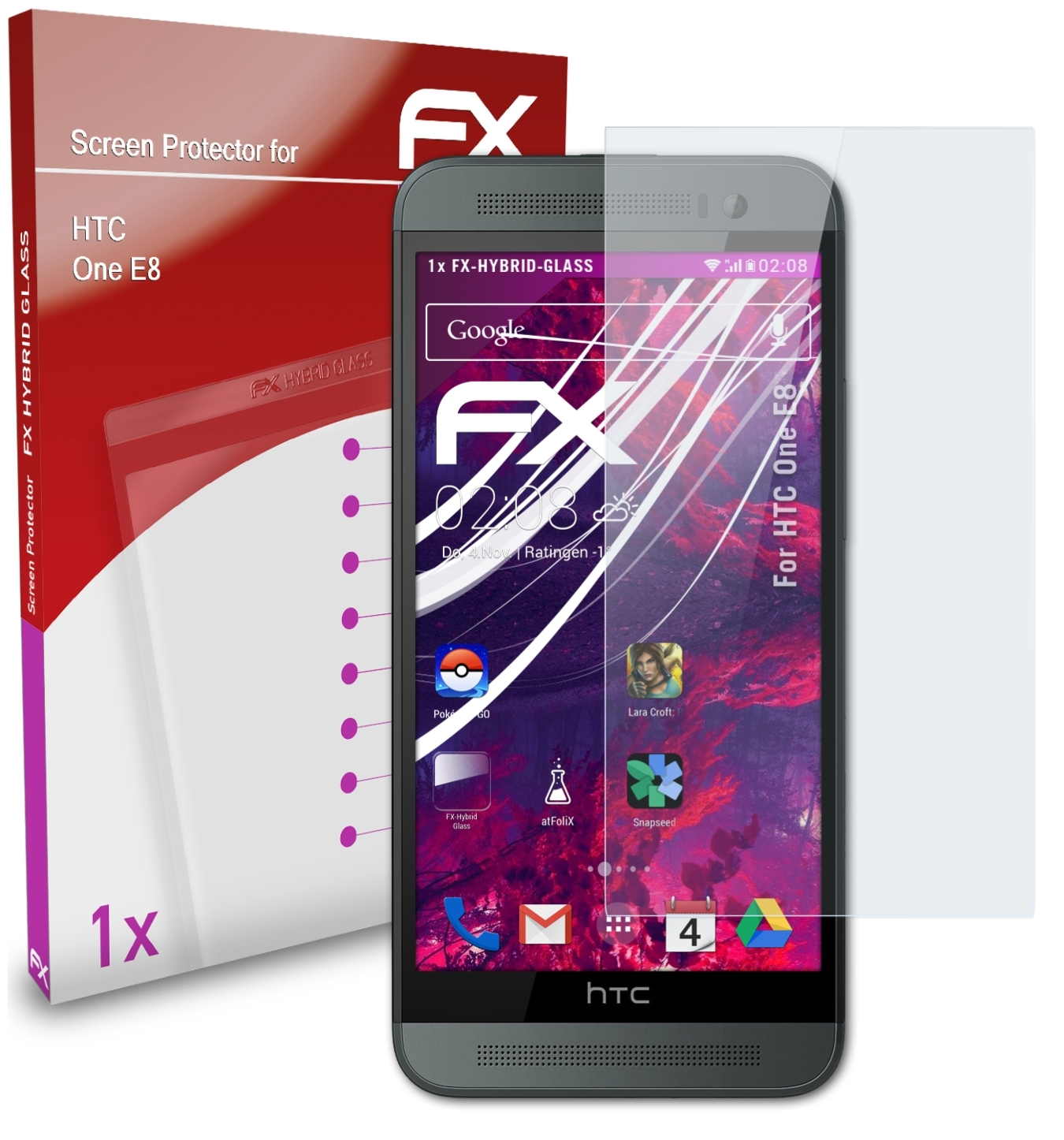 FX-Hybrid-Glass HTC E8) One ATFOLIX Schutzglas(für