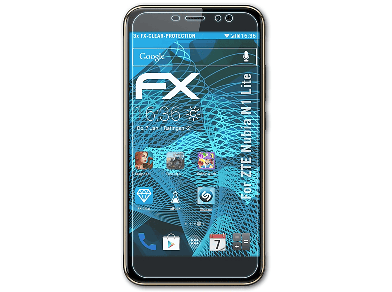 ATFOLIX 3x FX-Clear Displayschutz(für ZTE Nubia N1 Lite)