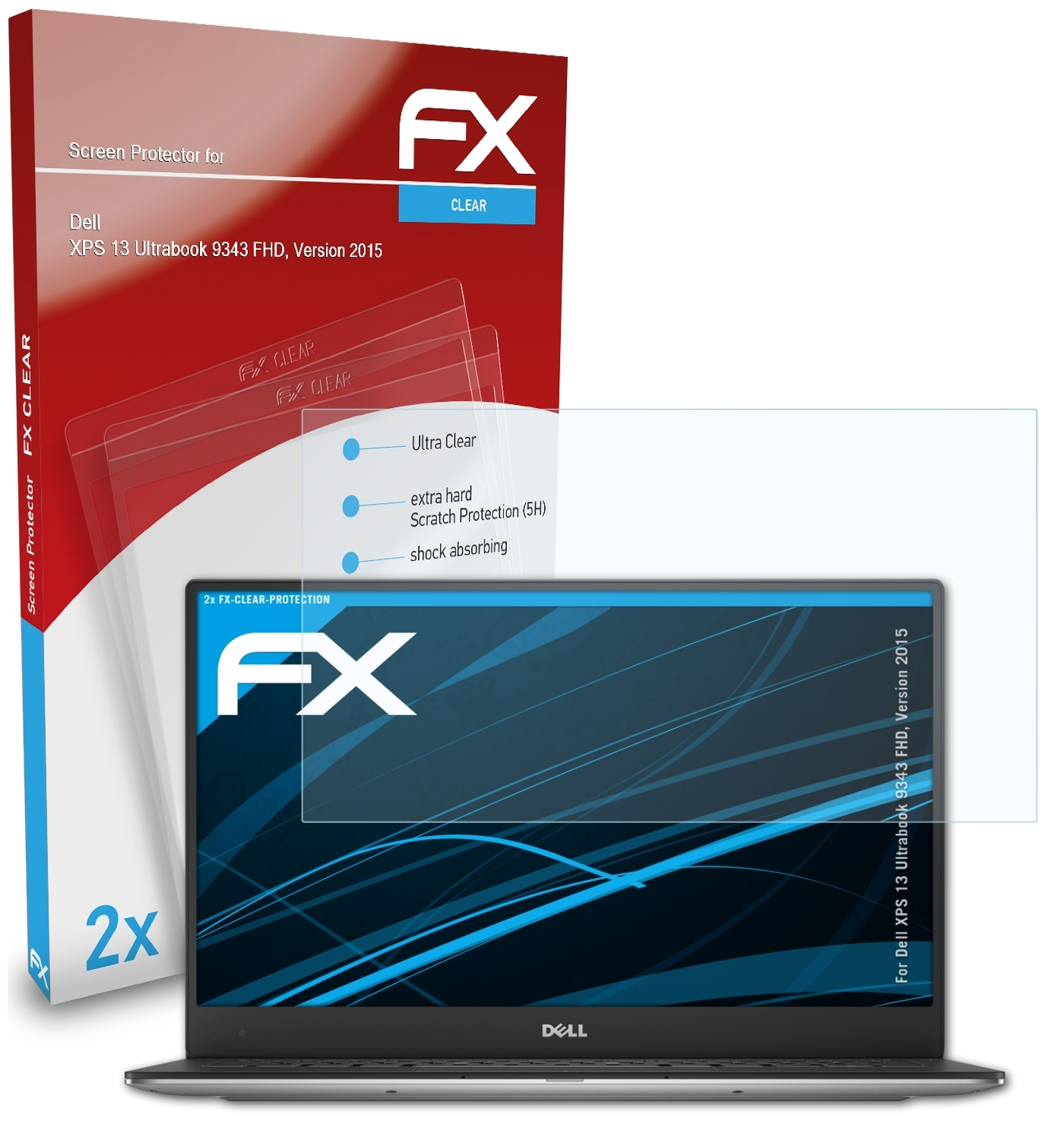 2x Version (9343 Displayschutz(für 13 FX-Clear Ultrabook ATFOLIX Dell 2015)) FHD, XPS