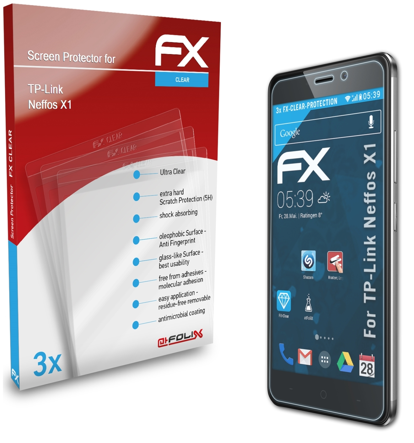 ATFOLIX 3x Displayschutz(für Neffos TP-Link FX-Clear X1)