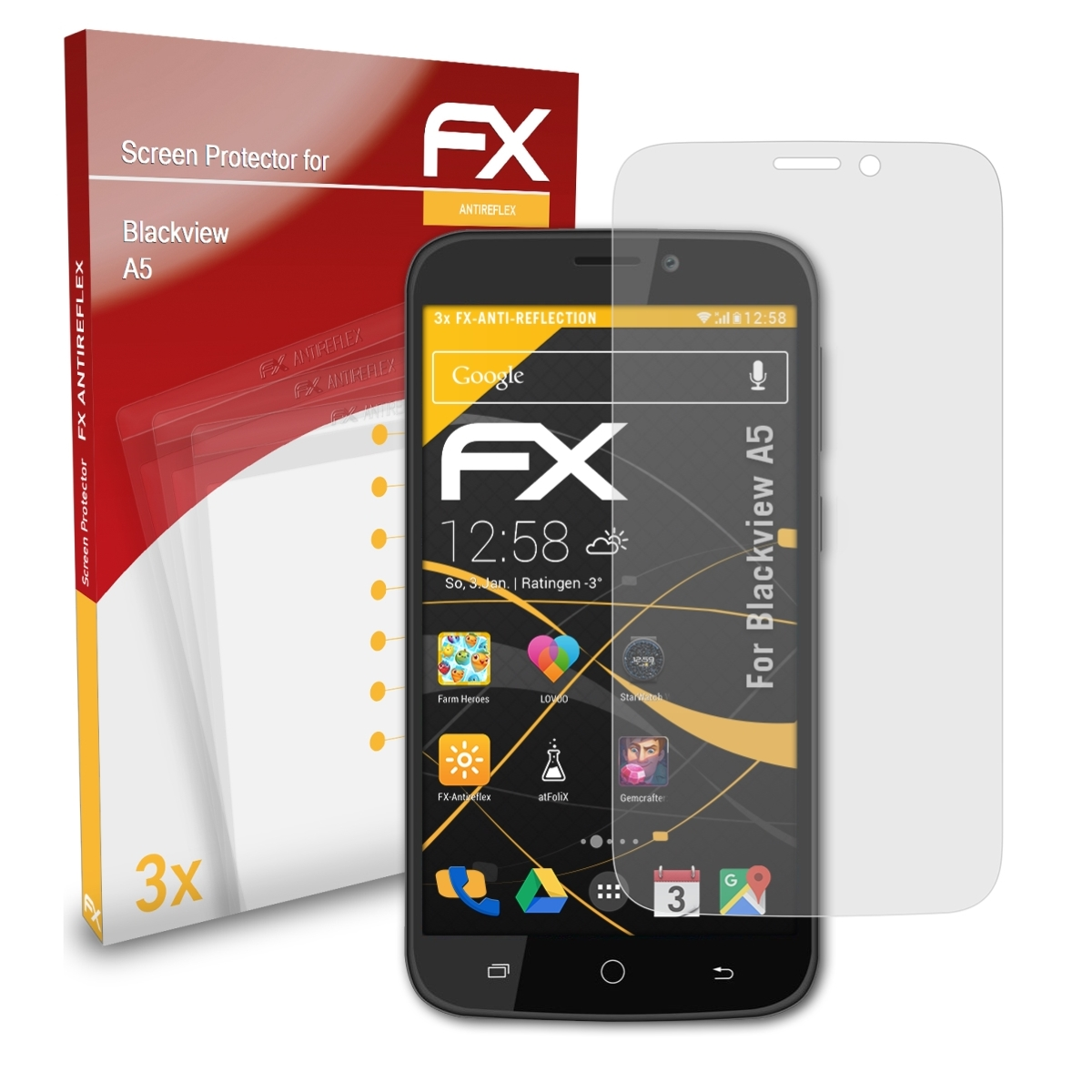 3x Displayschutz(für Blackview A5) ATFOLIX FX-Antireflex