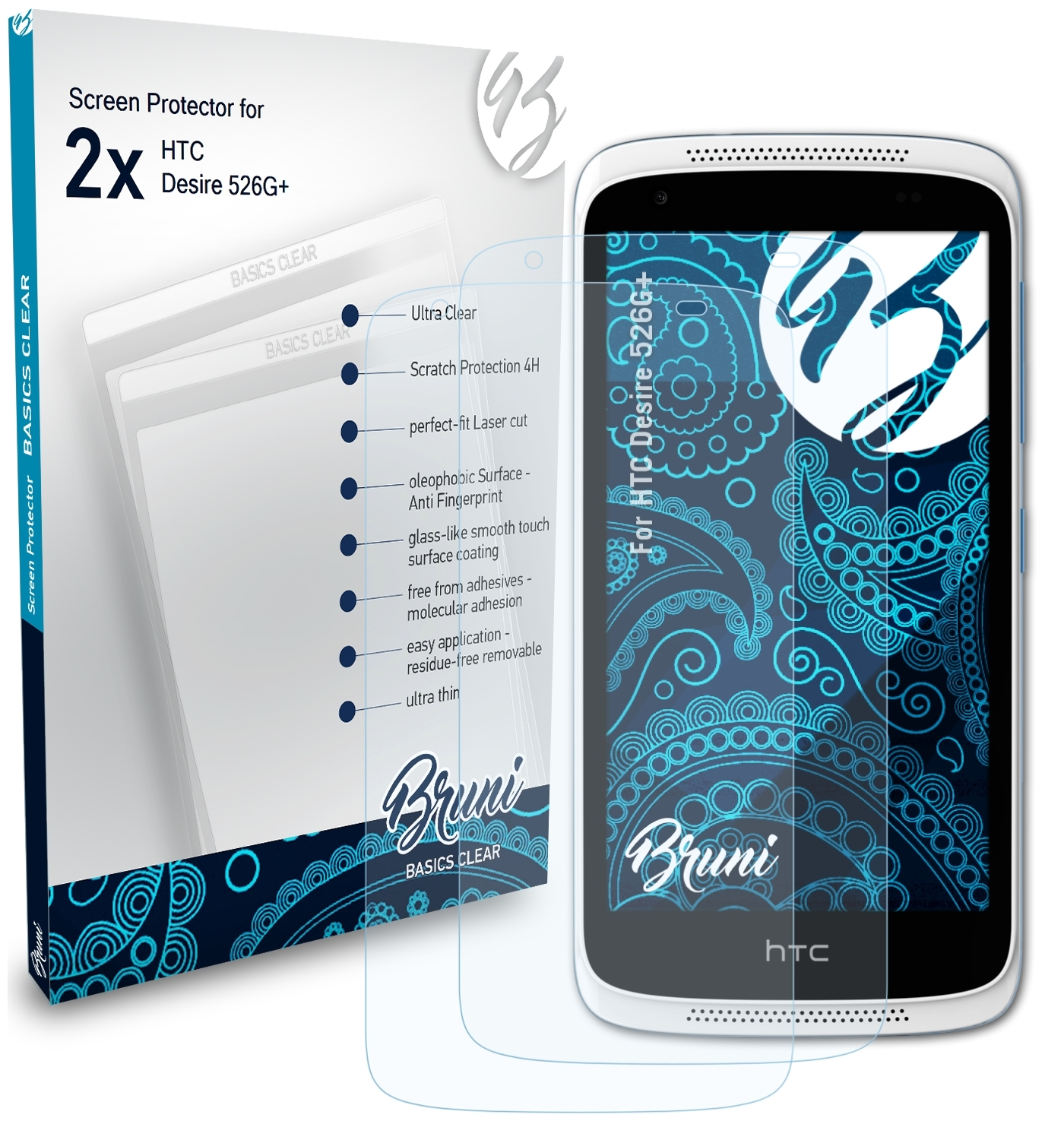 BRUNI 2x Basics-Clear Schutzfolie(für HTC 526G+) Desire