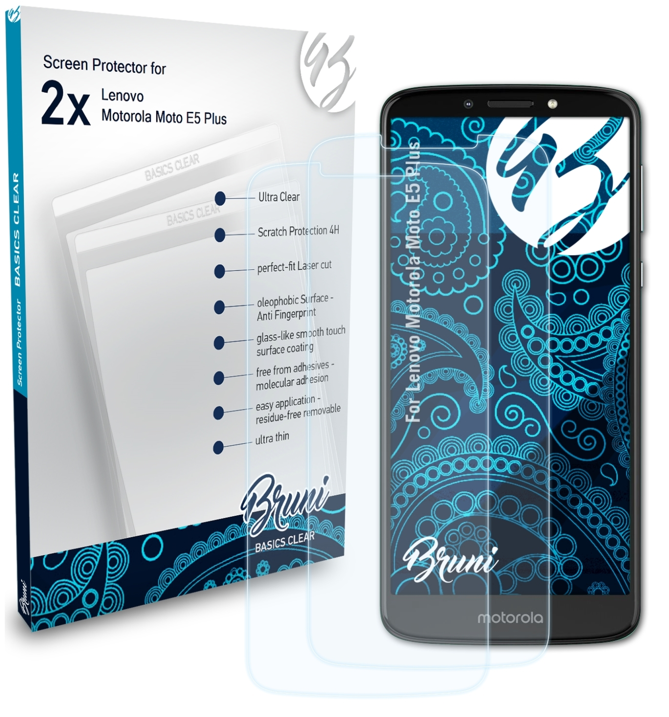 BRUNI 2x Basics-Clear Schutzfolie(für Plus) Motorola Moto Lenovo E5