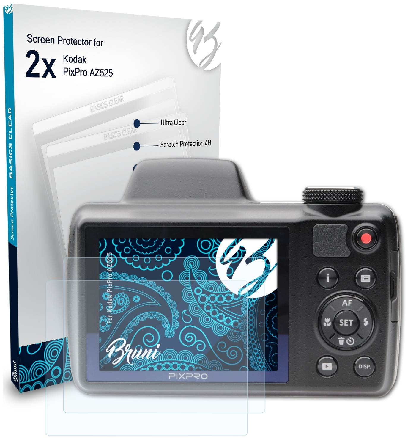 BRUNI 2x Basics-Clear AZ525) Schutzfolie(für PixPro Kodak