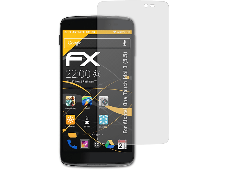 ATFOLIX 3x FX-Antireflex 3 Idol (5.5)) Touch One Alcatel Displayschutz(für