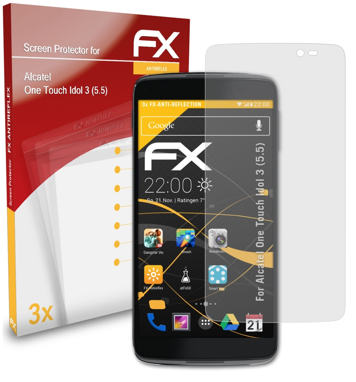 3x 3 Idol One Touch FX-Antireflex ATFOLIX Displayschutz(für Alcatel (5.5))