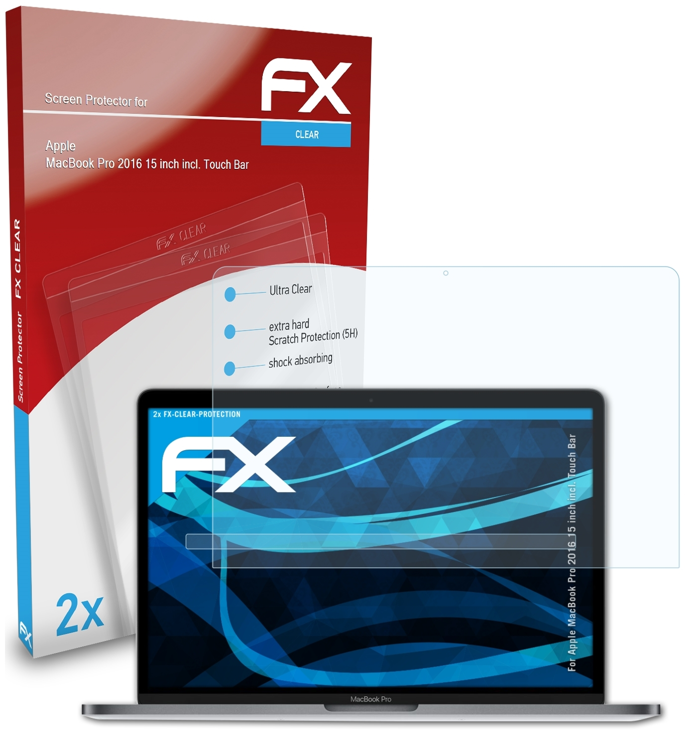 ATFOLIX 2x Displayschutz(für 15 Apple (incl. FX-Clear 2016 inch Pro Bar)) Touch MacBook