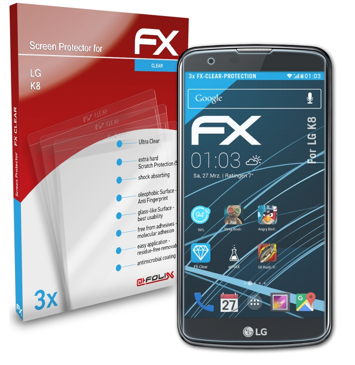 ATFOLIX K8) 3x LG FX-Clear Displayschutz(für