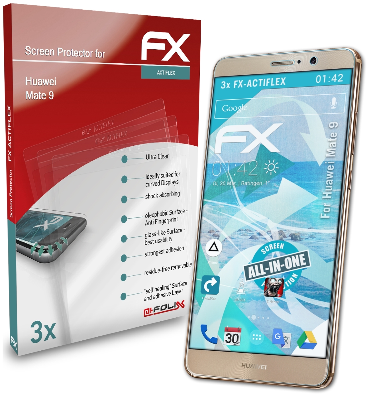 ATFOLIX 3x FX-ActiFleX 9) Huawei Displayschutz(für Mate