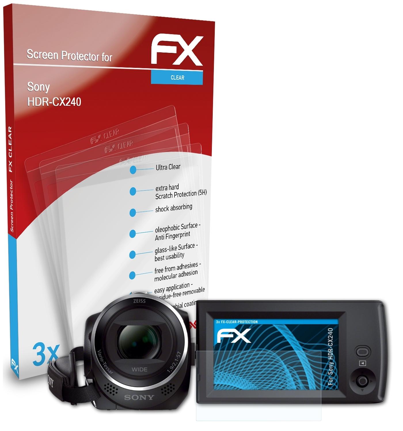 ATFOLIX 3x FX-Clear Displayschutz(für Sony HDR-CX240)