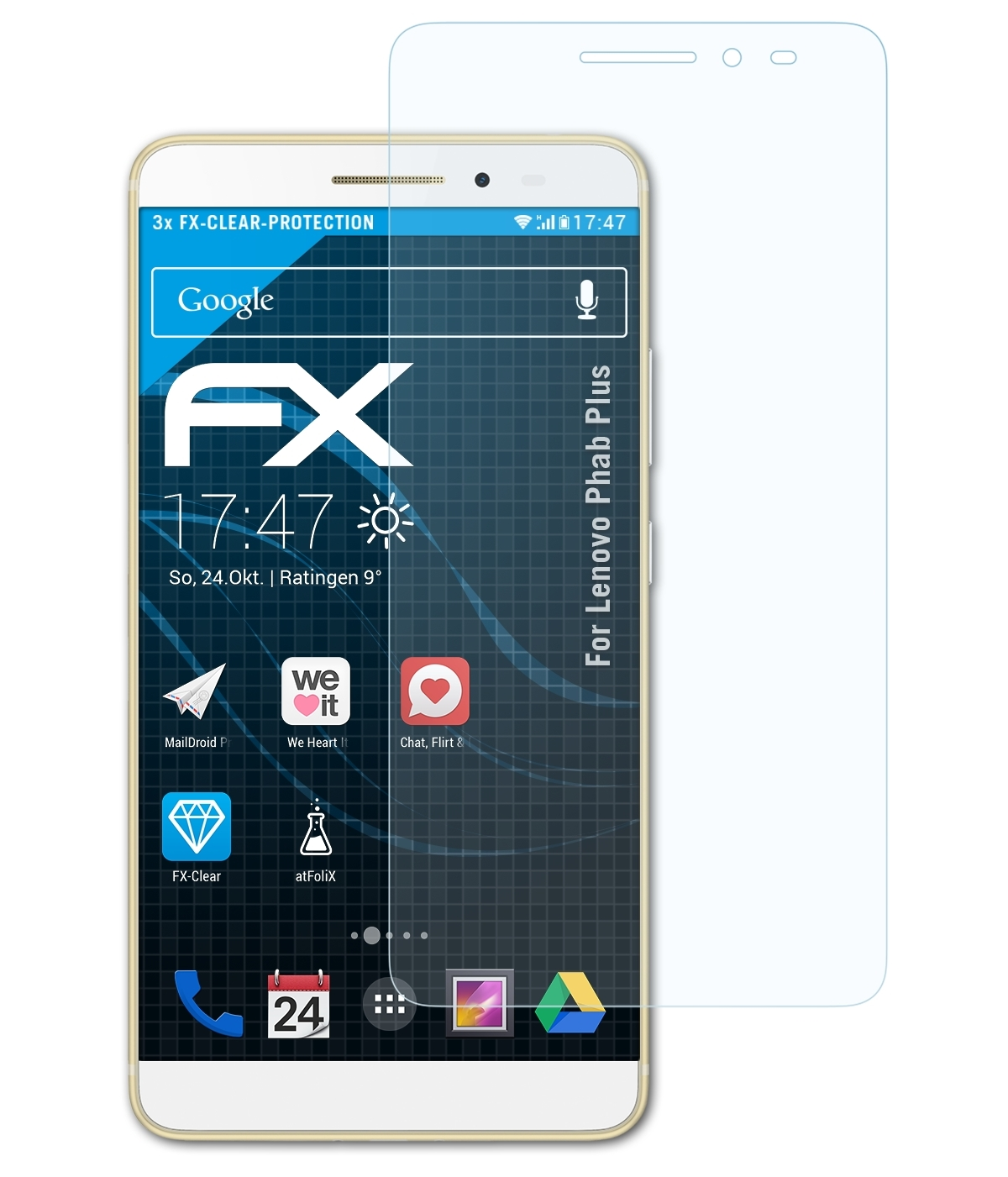 ATFOLIX 3x FX-Clear Displayschutz(für Plus) Phab Lenovo