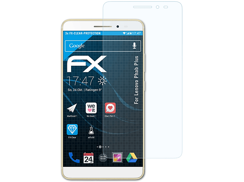 ATFOLIX 3x FX-Clear Displayschutz(für Plus) Phab Lenovo