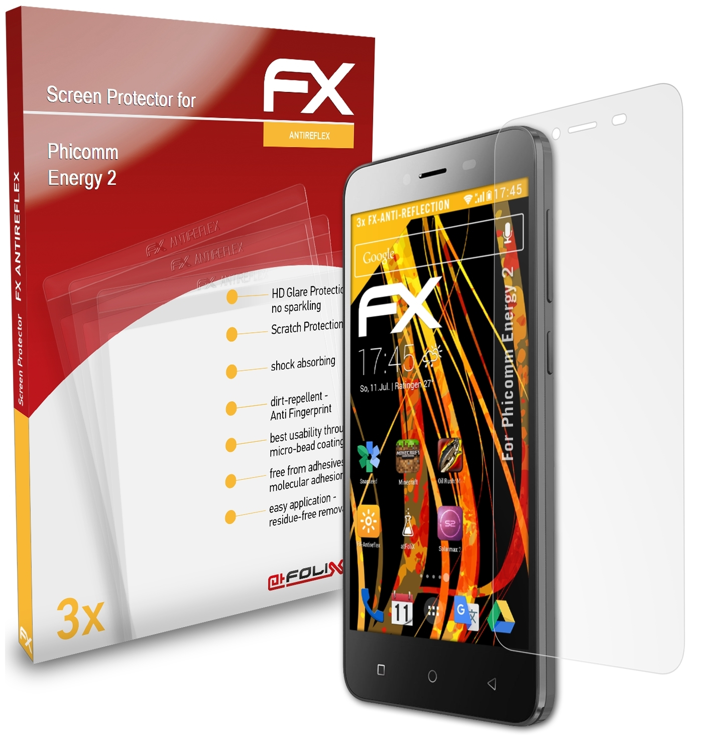 ATFOLIX 3x FX-Antireflex Displayschutz(für Energy Phicomm 2)