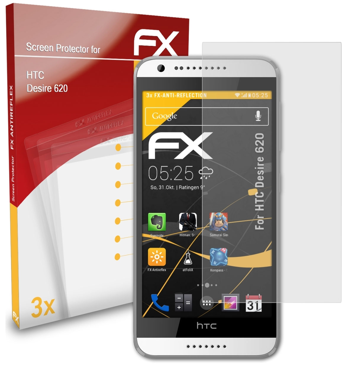 3x Displayschutz(für ATFOLIX HTC Desire FX-Antireflex 620)