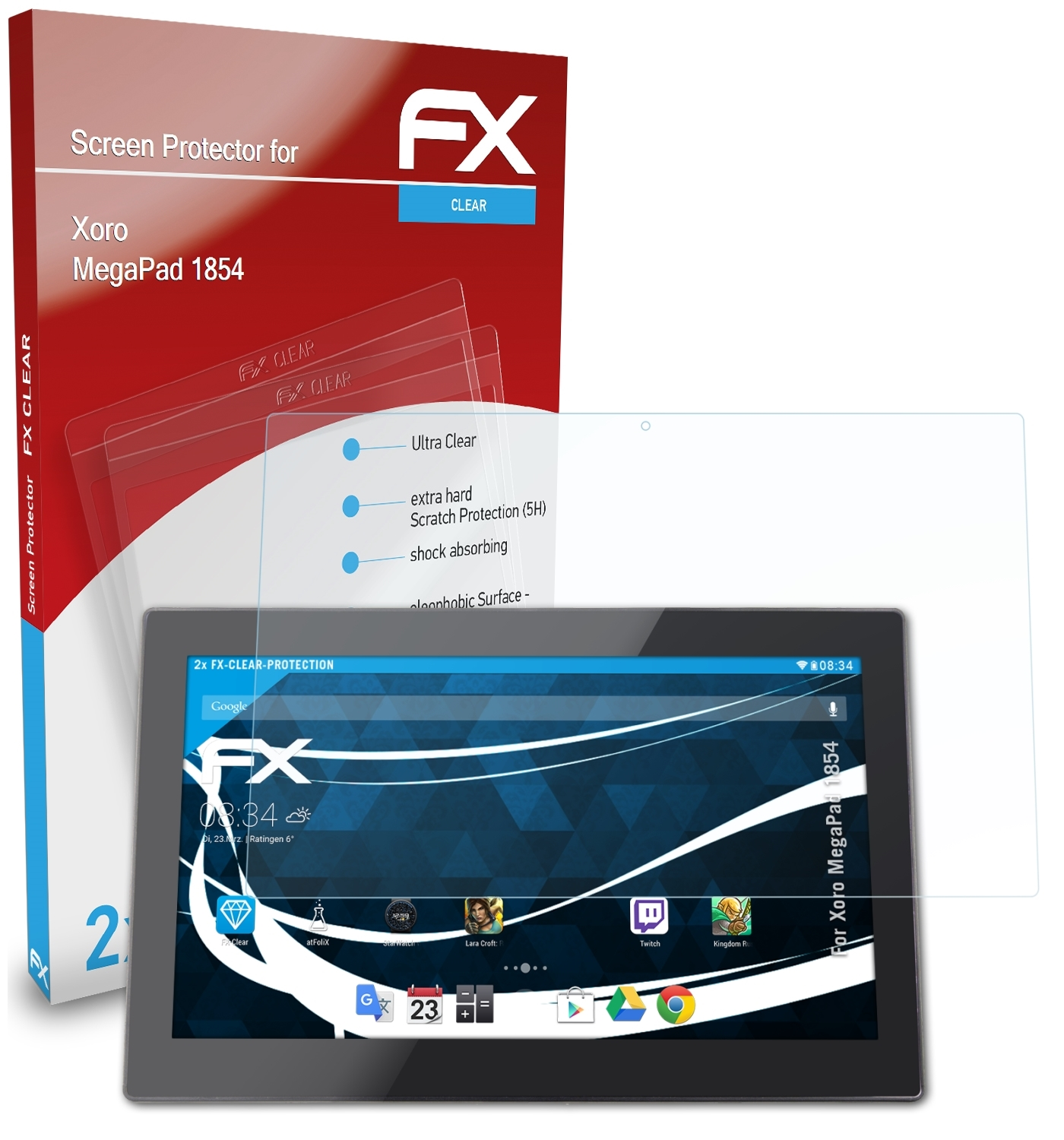 ATFOLIX 2x FX-Clear Displayschutz(für MegaPad Xoro 1854)