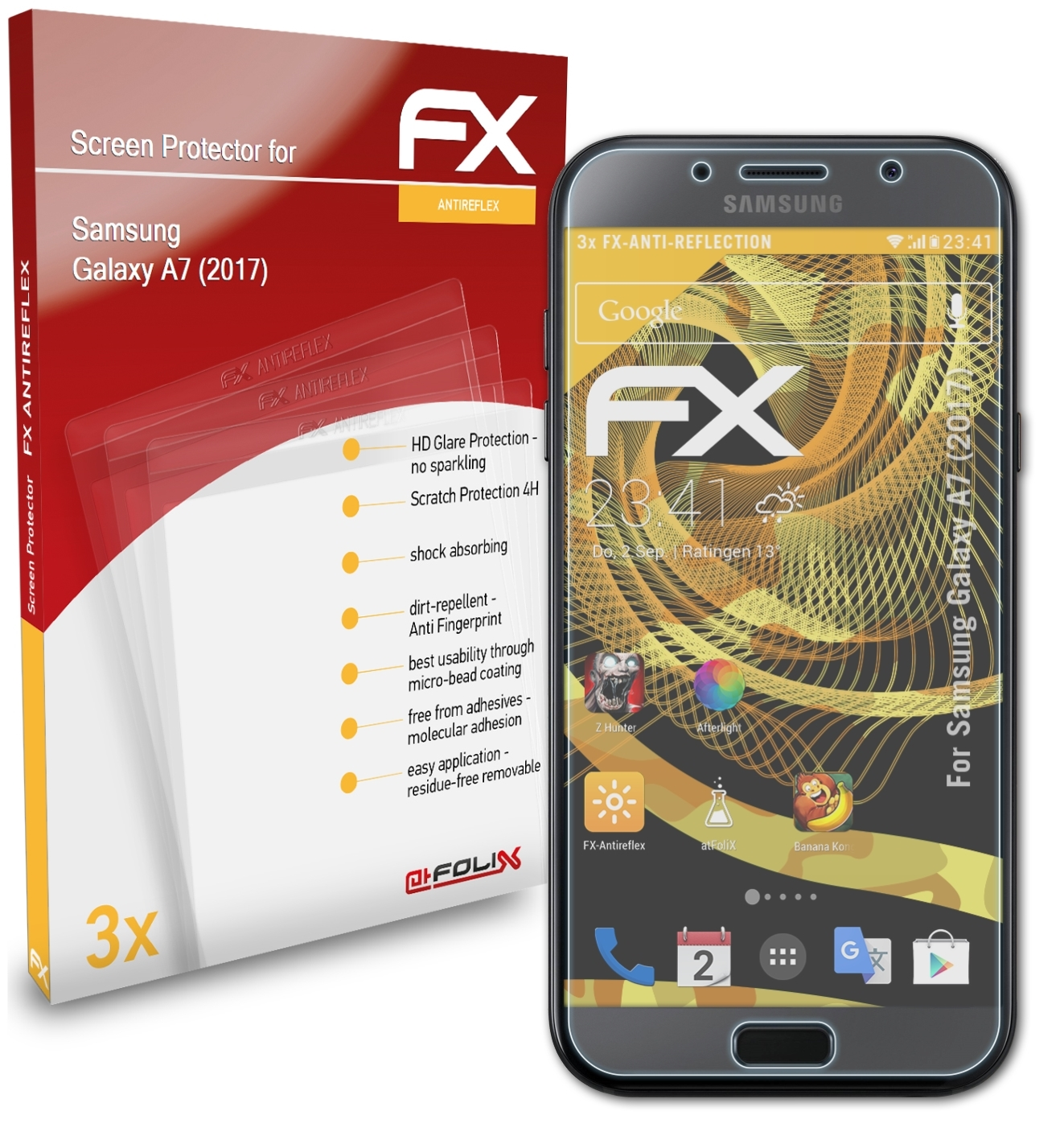 (2017)) A7 ATFOLIX FX-Antireflex 3x Displayschutz(für Samsung Galaxy