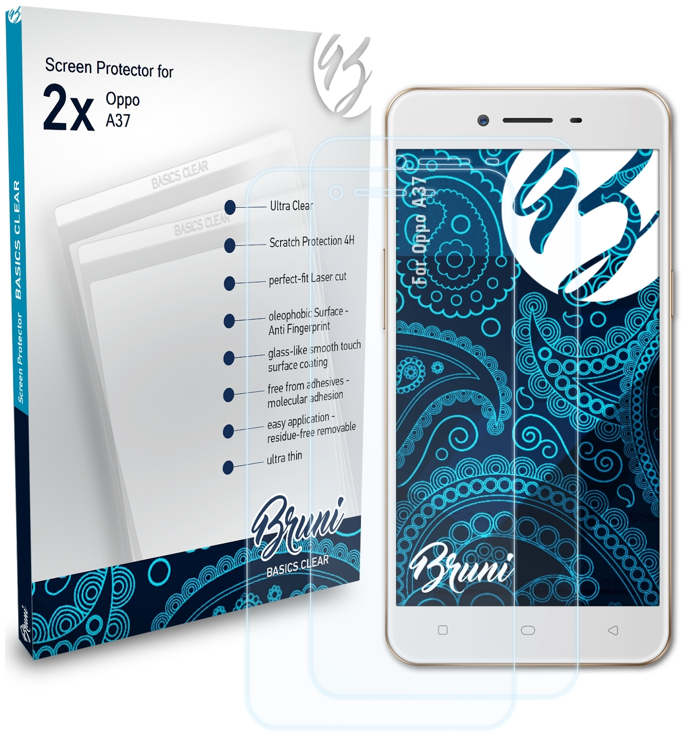 BRUNI 2x Basics-Clear Schutzfolie(für Oppo A37)