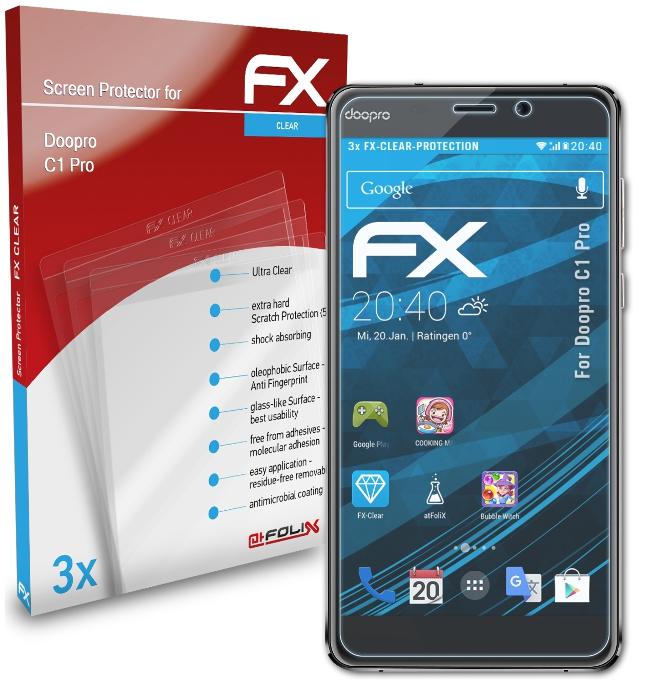 ATFOLIX 3x FX-Clear Displayschutz(für Doopro Pro) C1