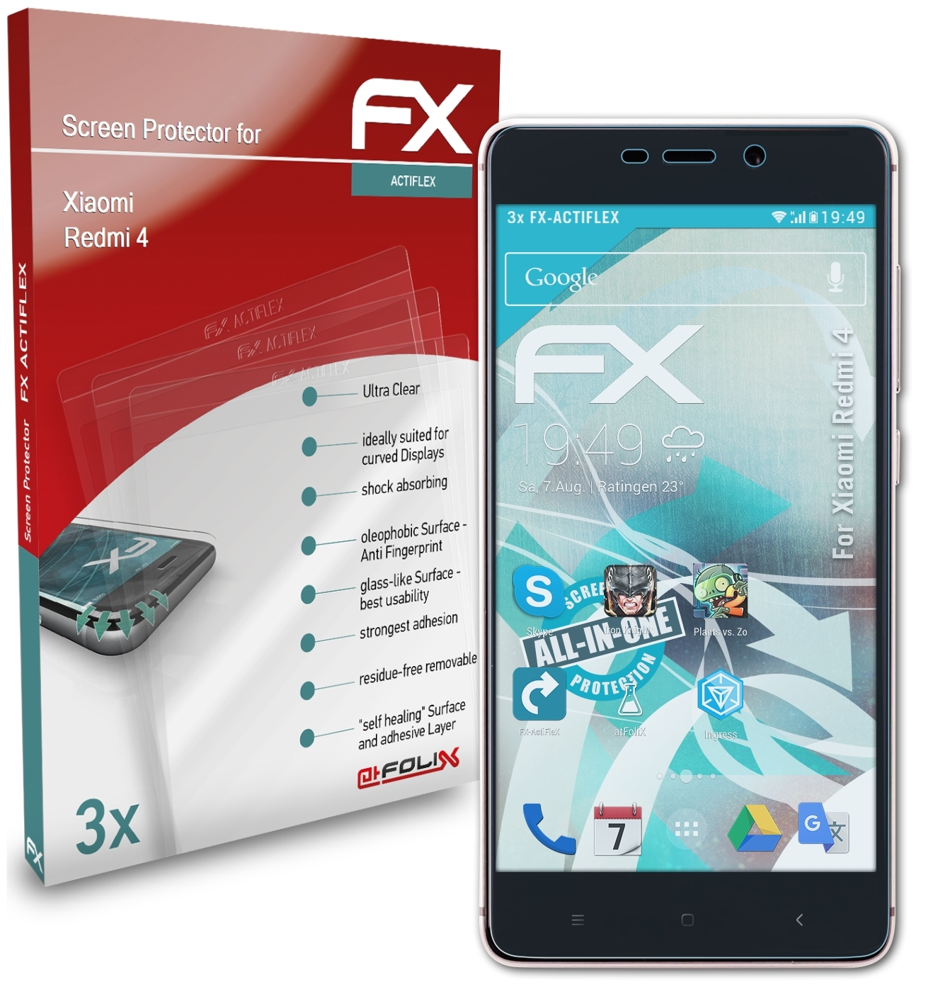 4) Displayschutz(für Xiaomi FX-ActiFleX ATFOLIX 3x Redmi