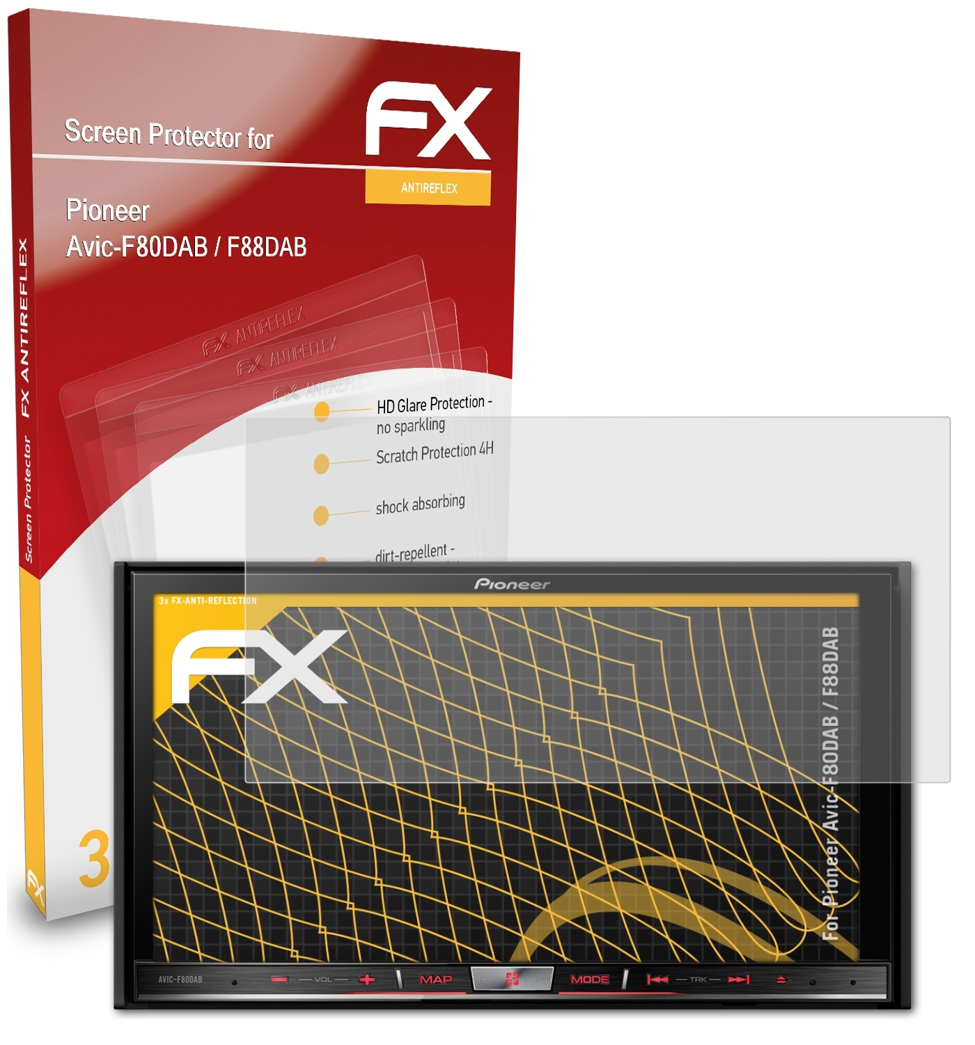 Displayschutz(für 3x F88DAB) Pioneer FX-Antireflex / ATFOLIX Avic-F80DAB