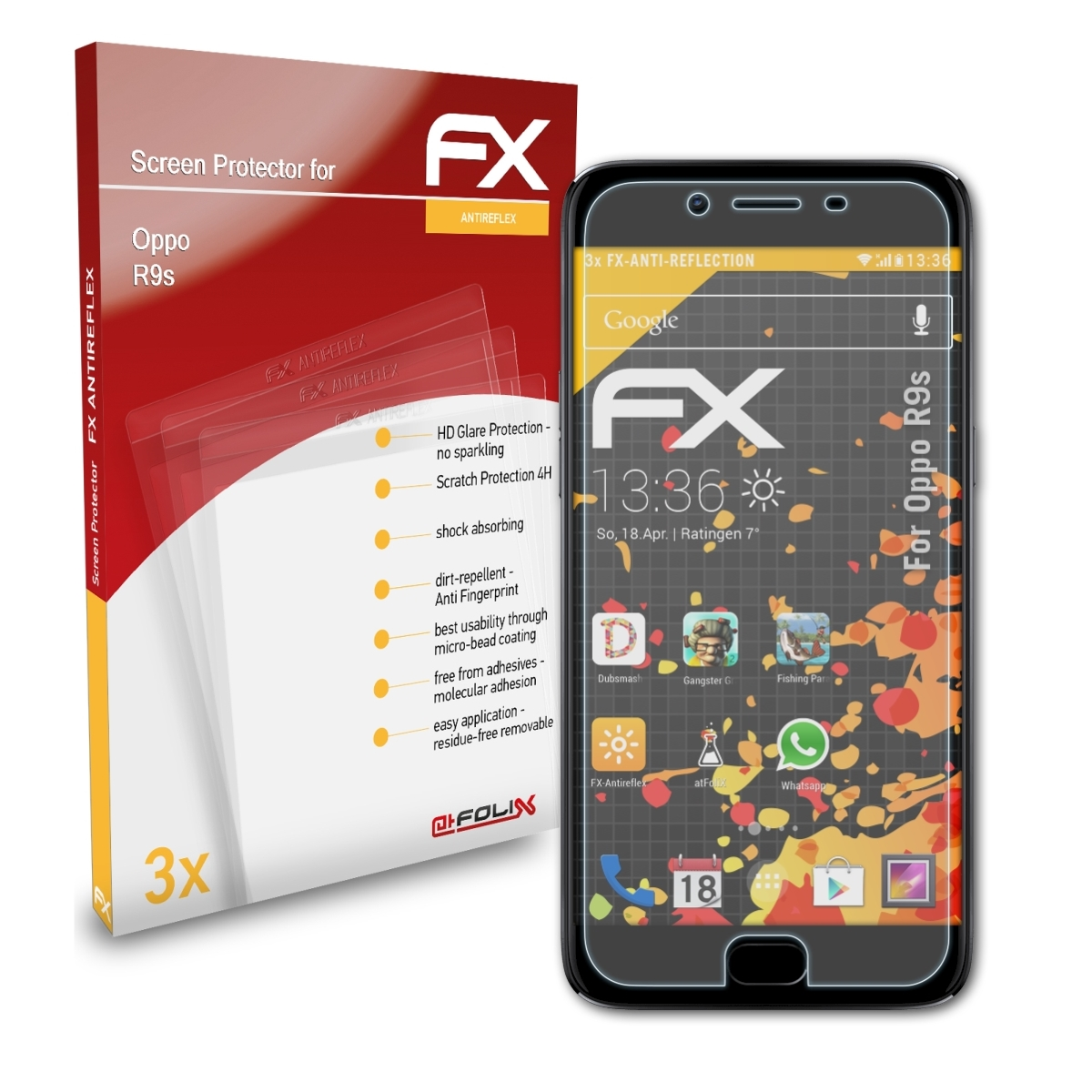 3x Displayschutz(für FX-Antireflex Oppo ATFOLIX R9s)