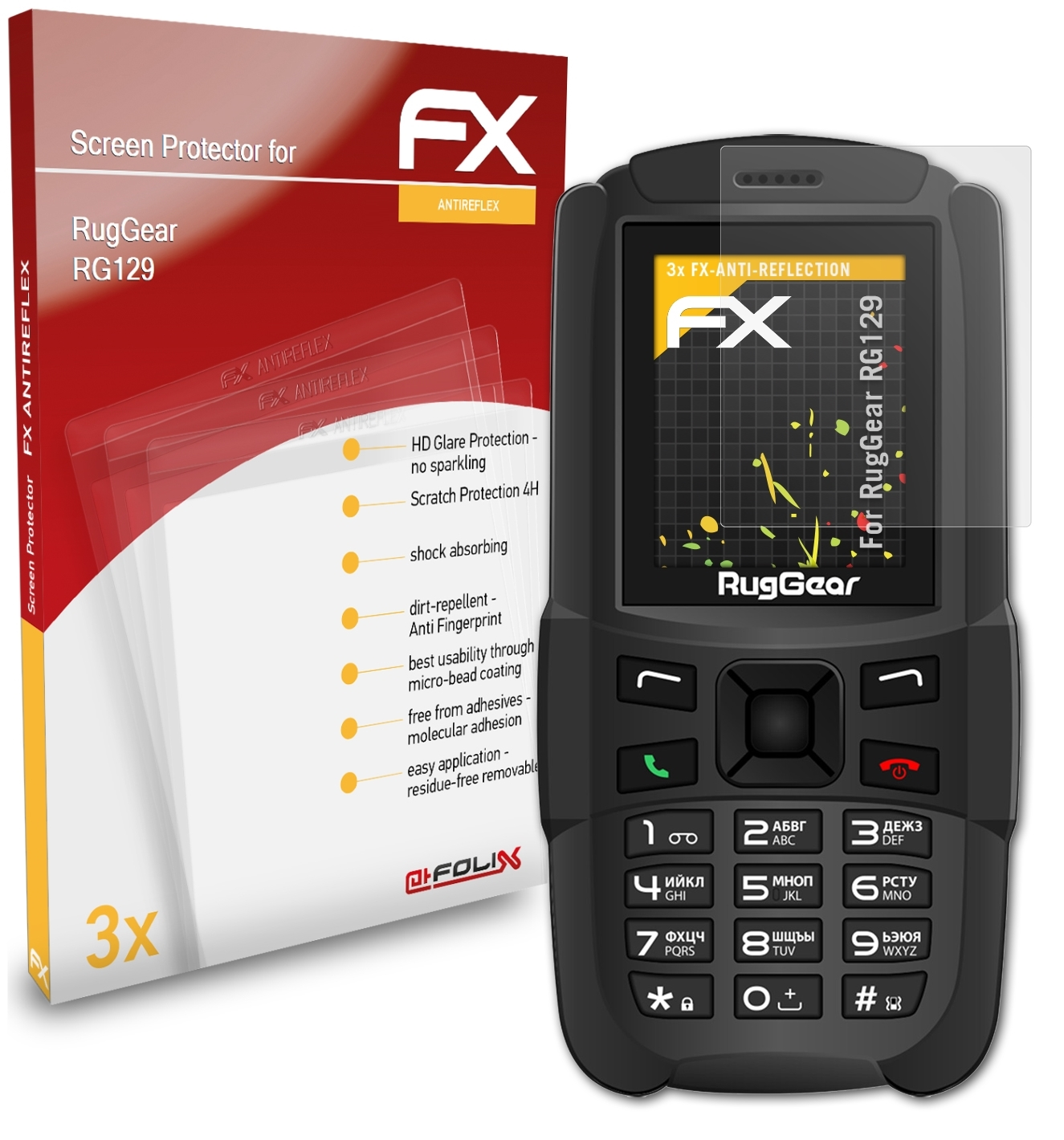 ATFOLIX 3x RugGear Displayschutz(für FX-Antireflex RG129)