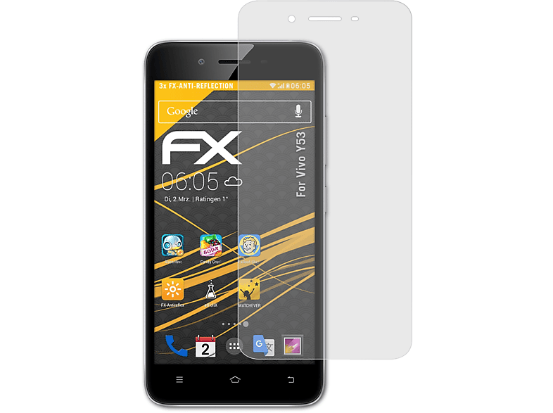 ATFOLIX 3x FX-Antireflex Displayschutz(für Vivo Y53)