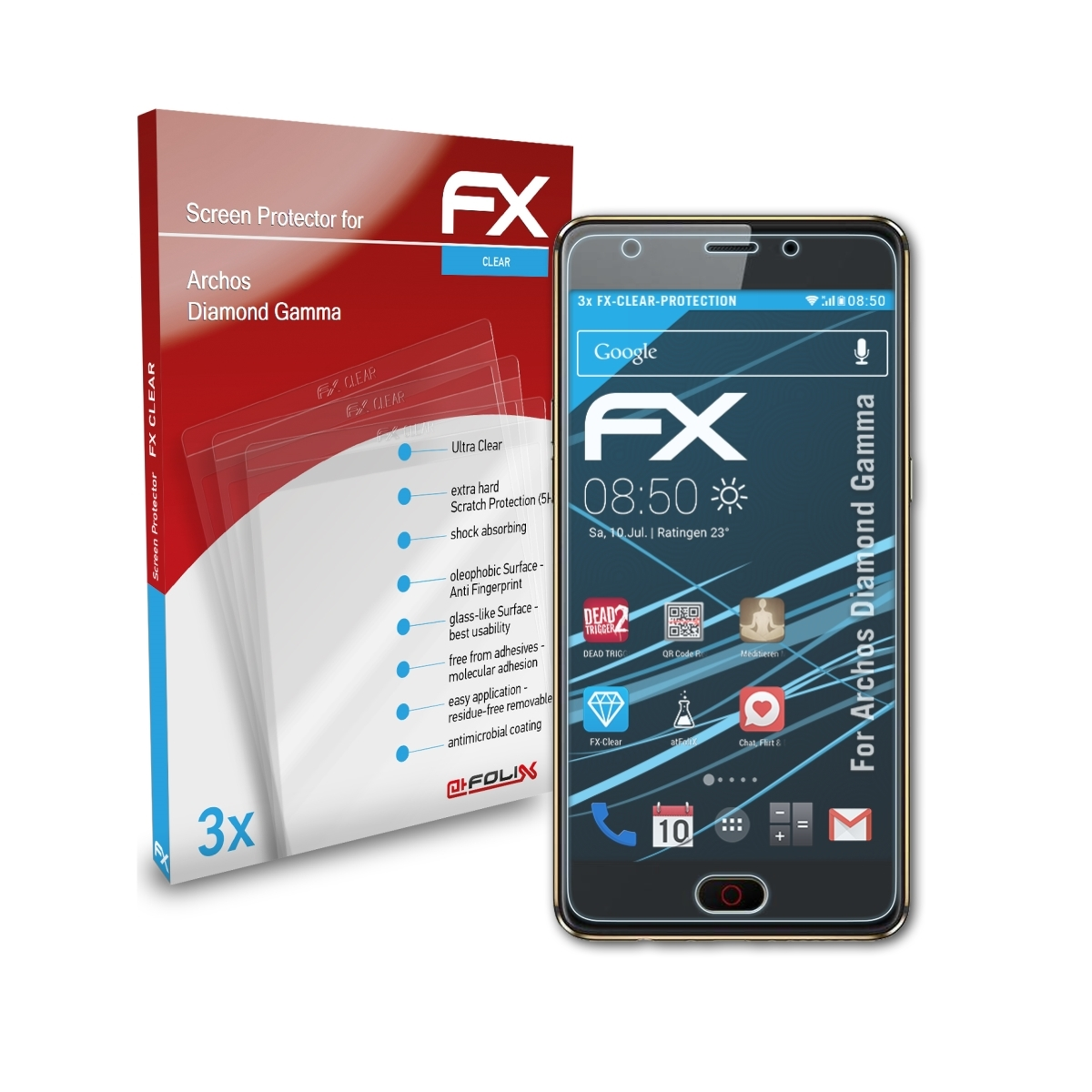 ATFOLIX 3x FX-Clear Displayschutz(für Gamma) Archos Diamond