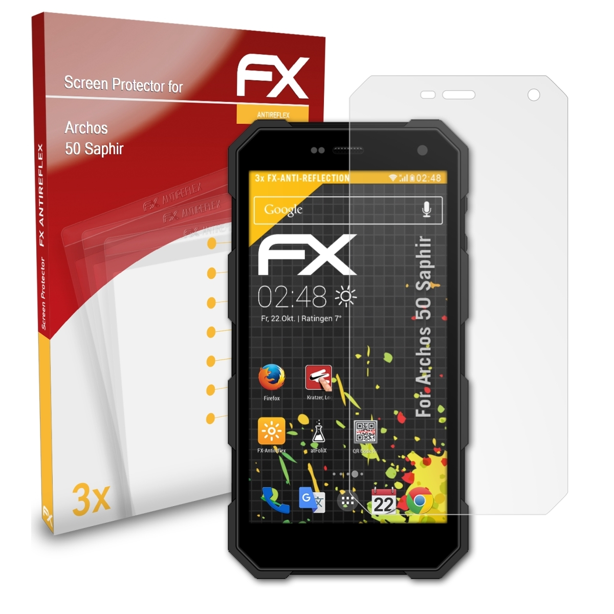 ATFOLIX 3x FX-Antireflex Displayschutz(für Saphir) Archos 50