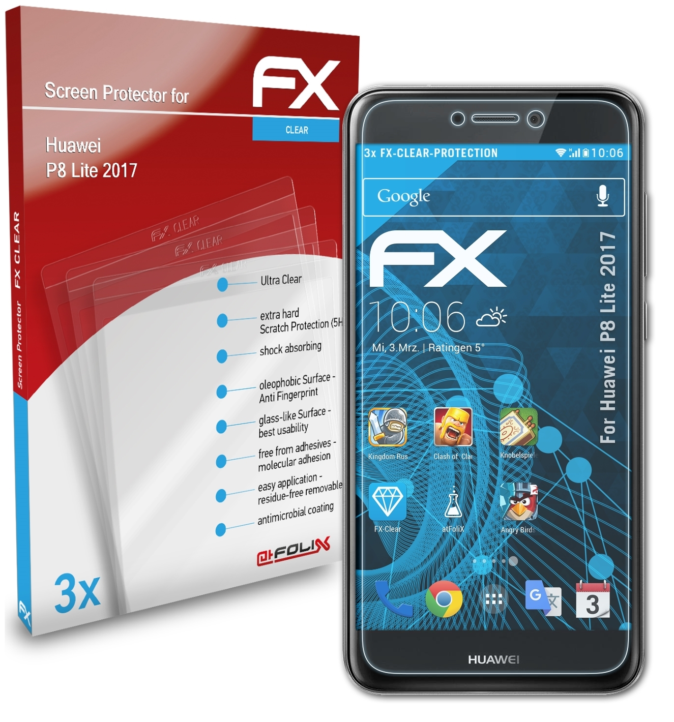 FX-Clear P8 Lite ATFOLIX 3x Huawei Displayschutz(für (2017))