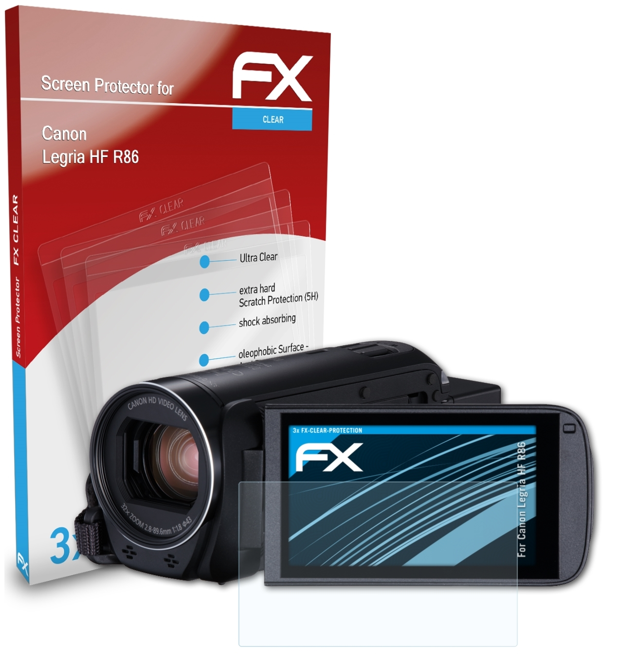 ATFOLIX 3x FX-Clear Displayschutz(für Canon HF R86) Legria
