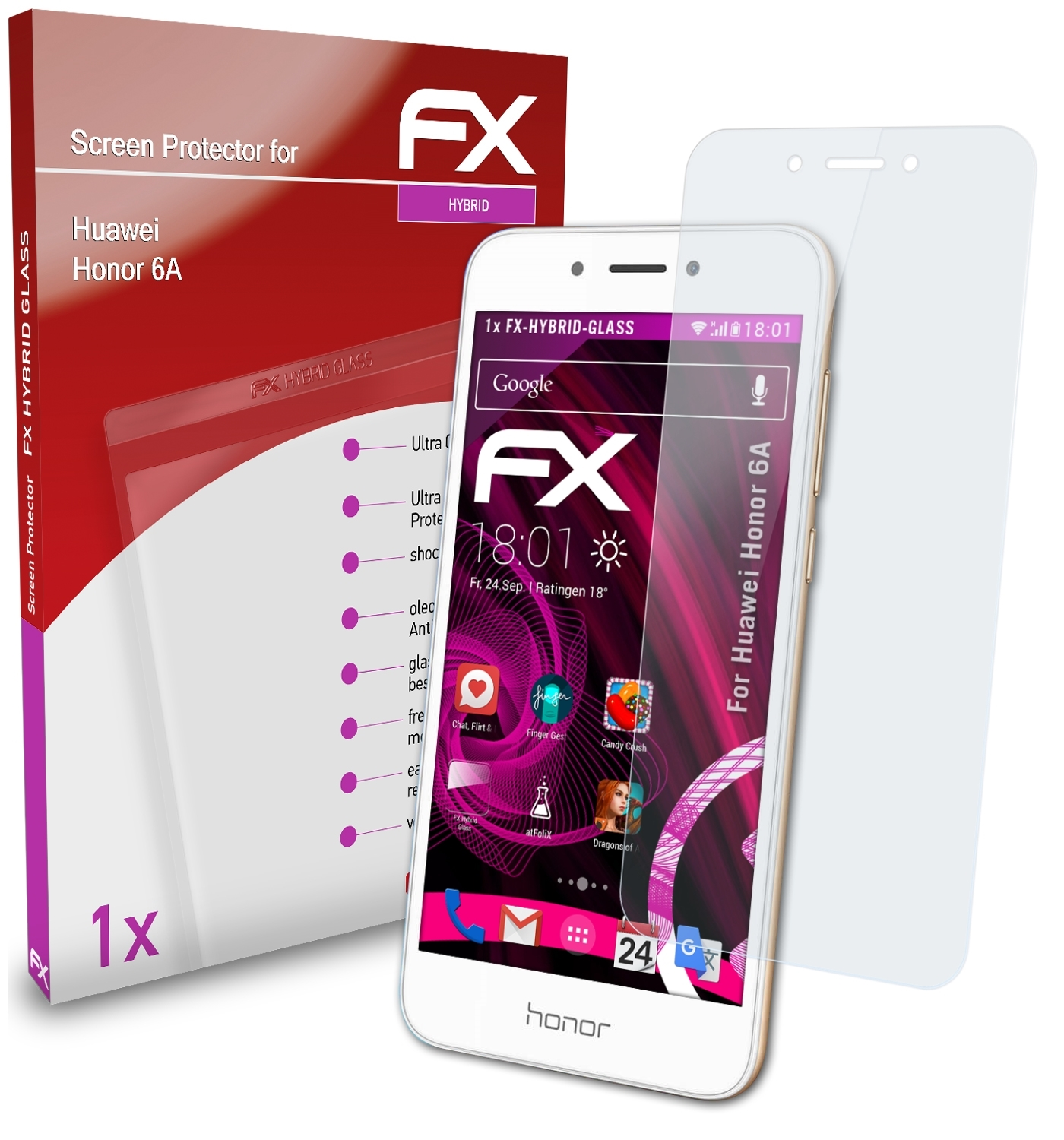 6A) FX-Hybrid-Glass Schutzglas(für ATFOLIX Honor Huawei