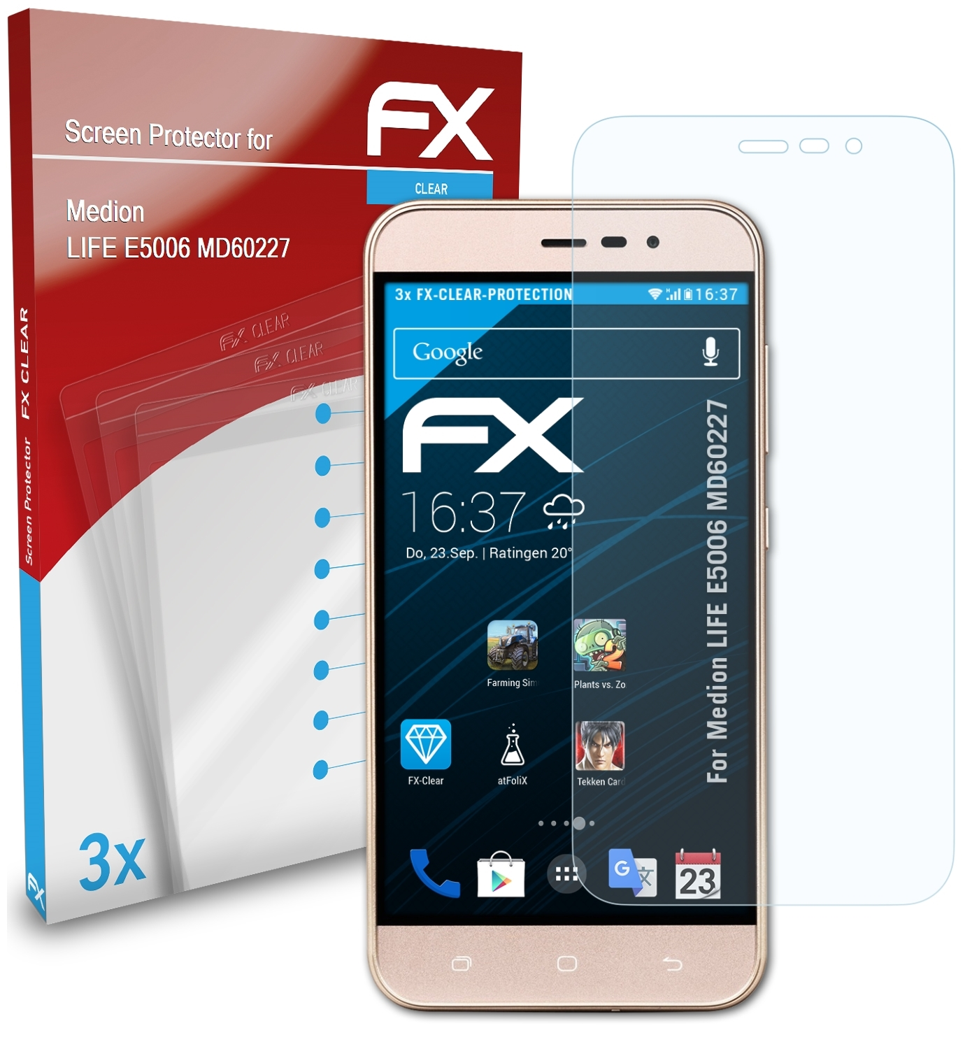 ATFOLIX 3x FX-Clear Displayschutz(für Medion LIFE (MD60227)) E5006