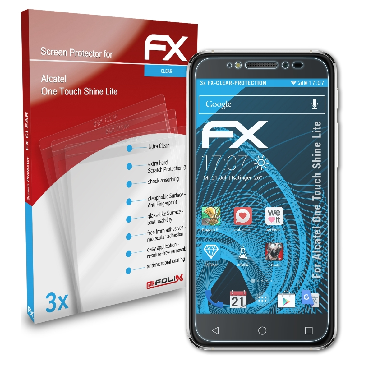 ATFOLIX 3x FX-Clear Displayschutz(für Alcatel One Touch Lite) Shine