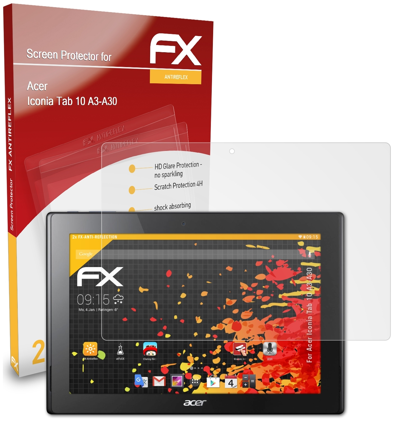 Tab ATFOLIX 10 2x Acer FX-Antireflex Displayschutz(für (A3-A30)) Iconia