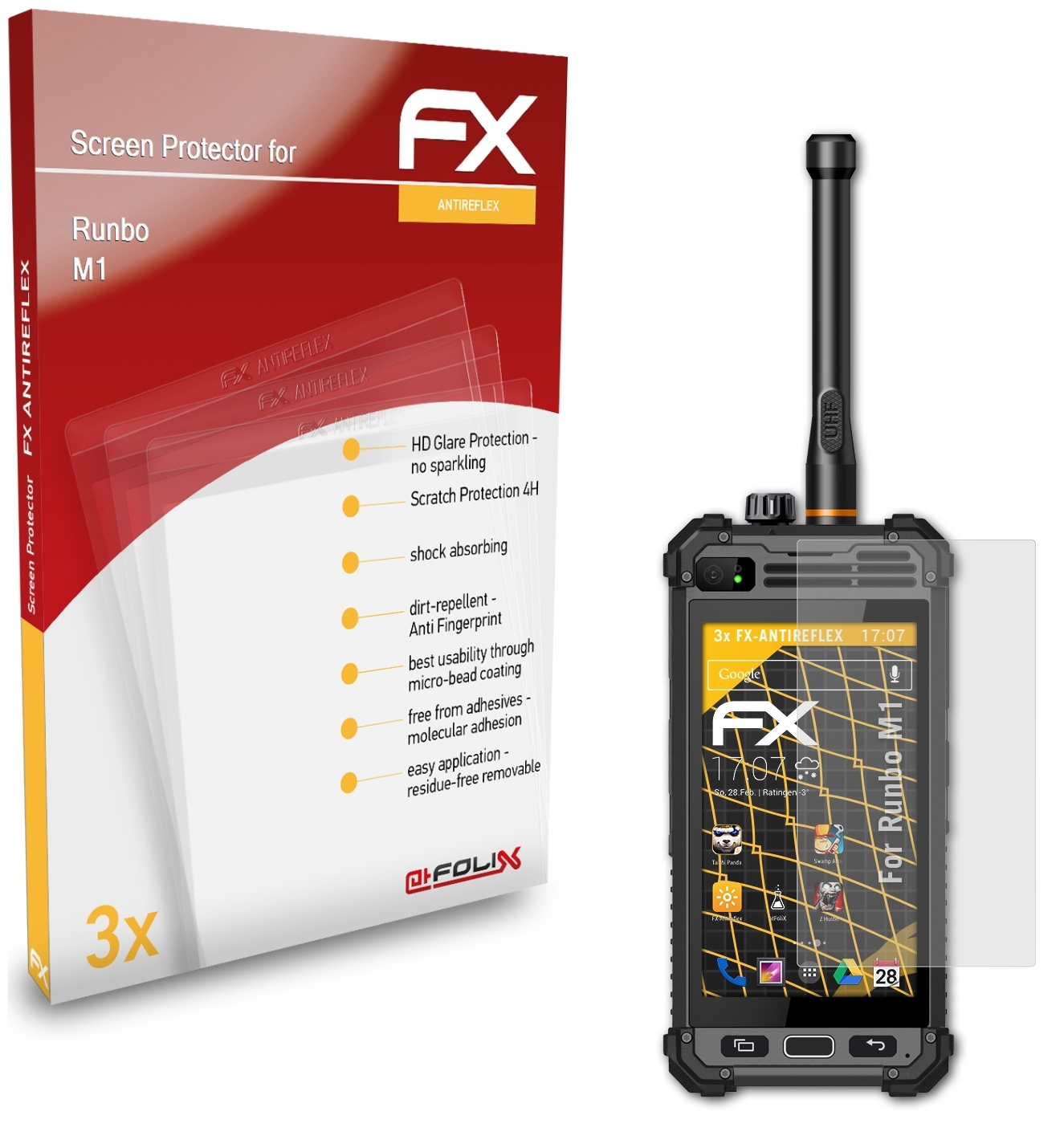 M1) FX-Antireflex 3x Displayschutz(für ATFOLIX Runbo