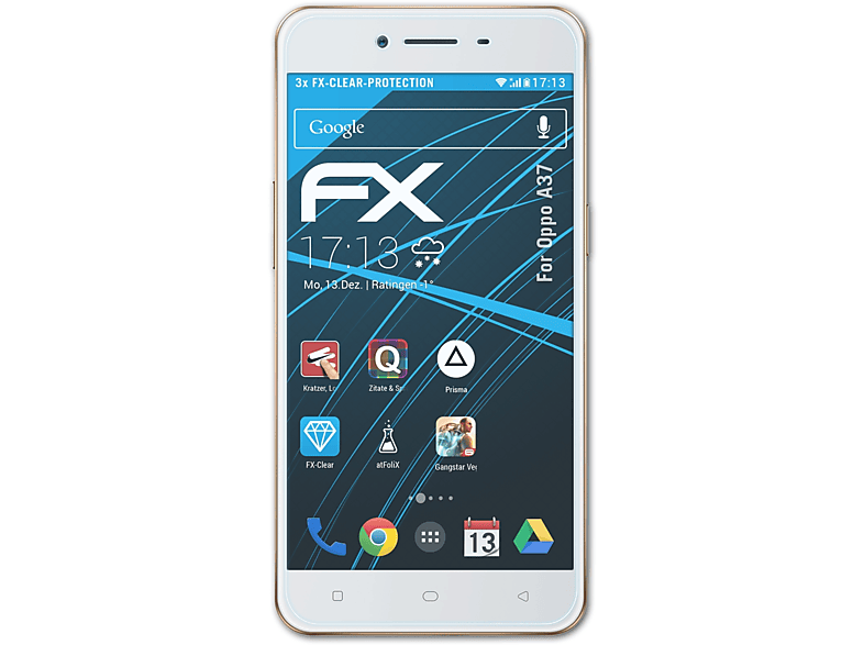 3x FX-Clear Oppo A37) Displayschutz(für ATFOLIX