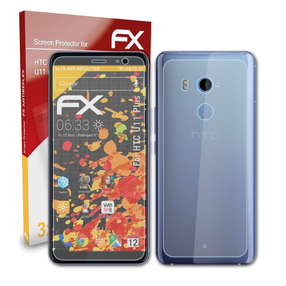 ATFOLIX 3x Displayschutz(für FX-Antireflex Plus) HTC U11