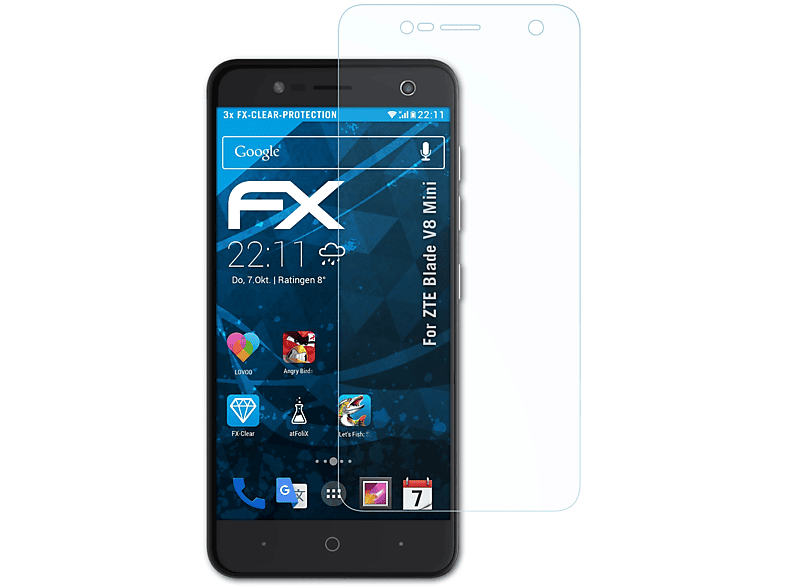ATFOLIX 3x FX-Clear Displayschutz(für ZTE Blade V8 Mini)