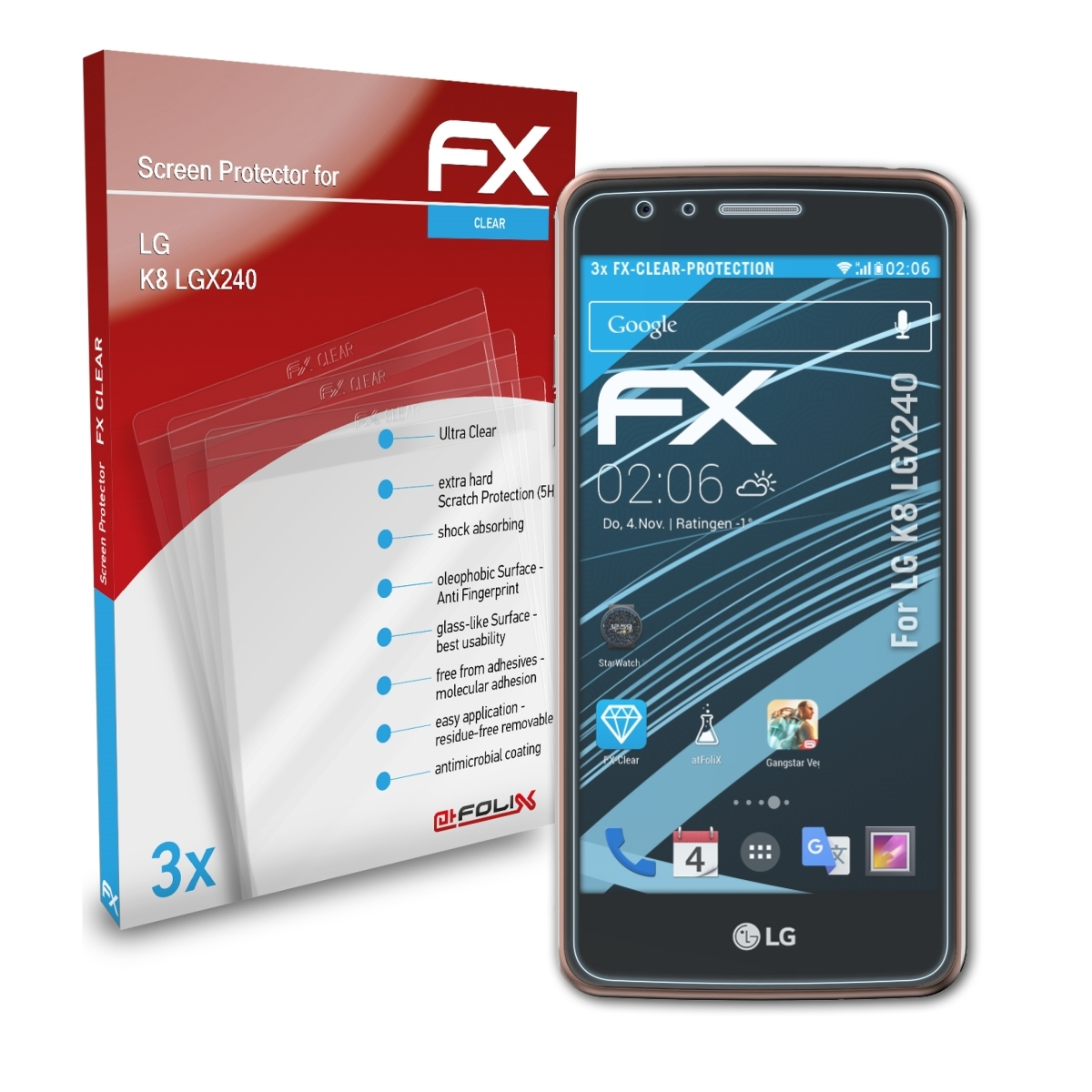 LG (LGX240)) Displayschutz(für K8 3x FX-Clear ATFOLIX