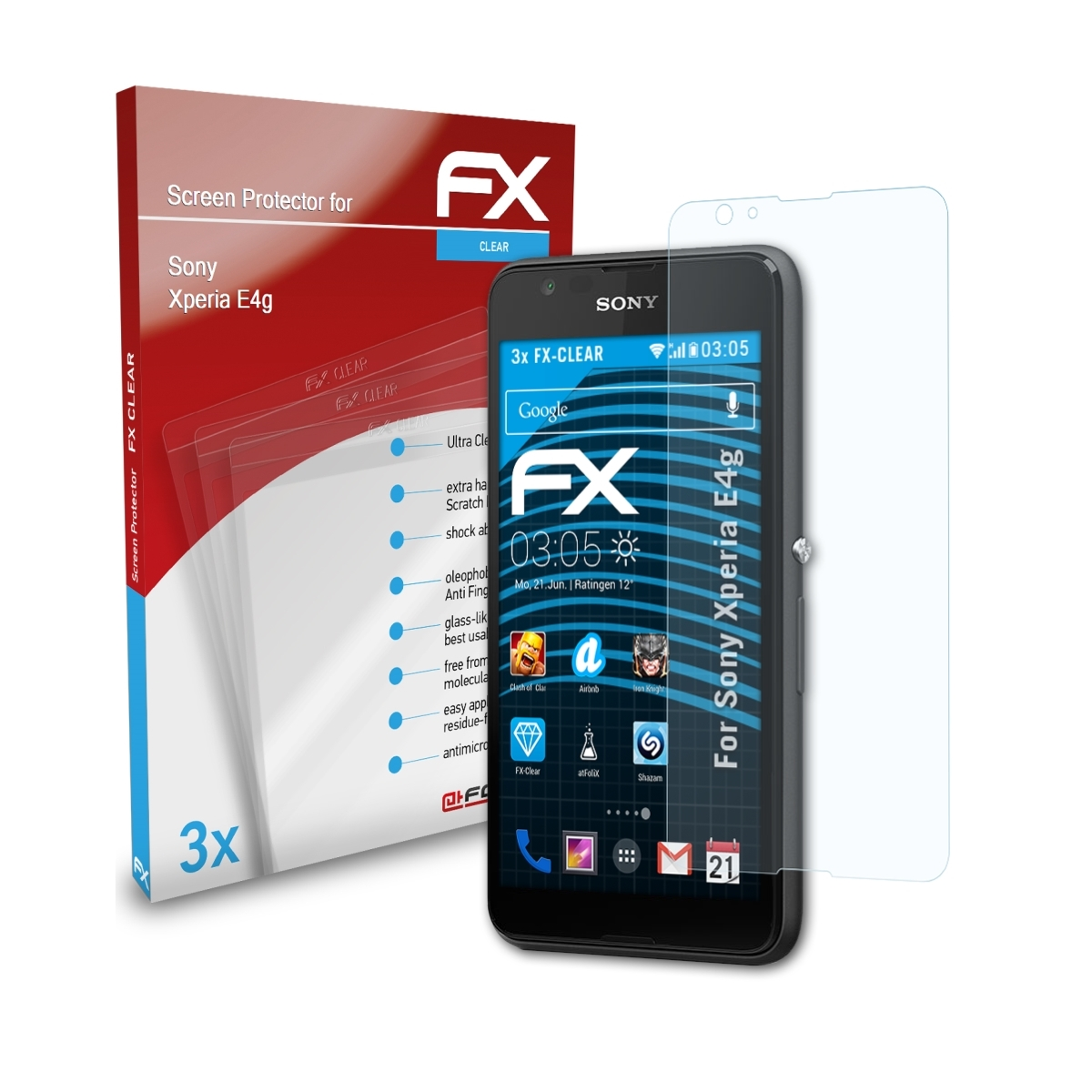 ATFOLIX Sony Xperia FX-Clear E4g) Displayschutz(für 3x