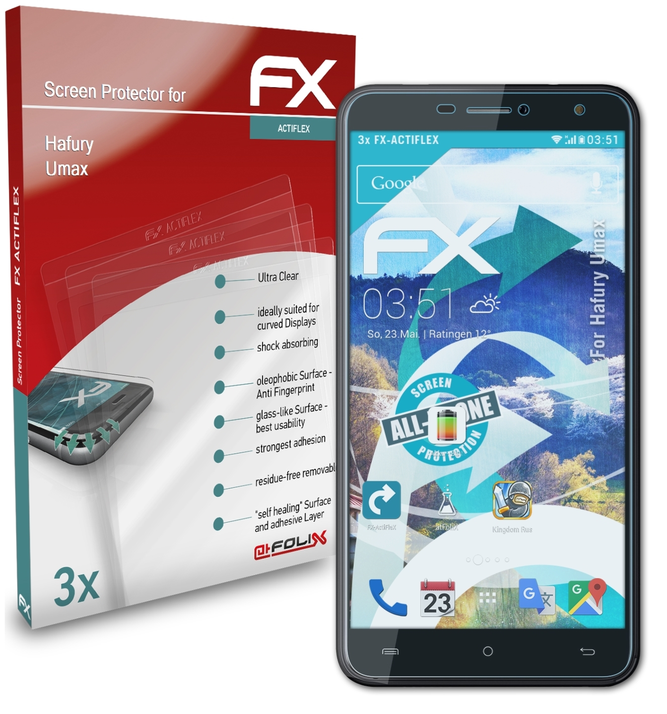 ATFOLIX Umax) 3x FX-ActiFleX Hafury Displayschutz(für