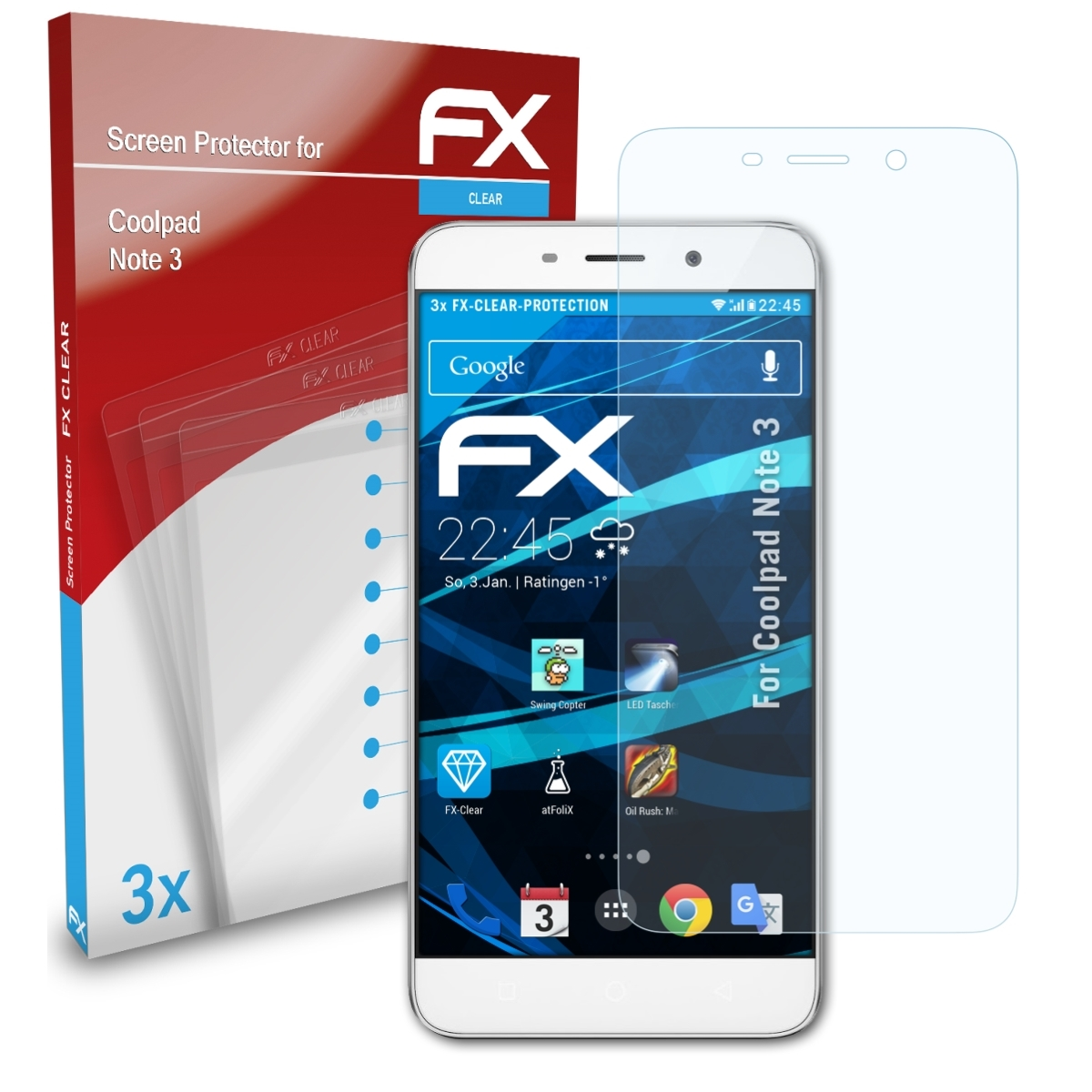 ATFOLIX 3x FX-Clear Displayschutz(für Coolpad Note 3)
